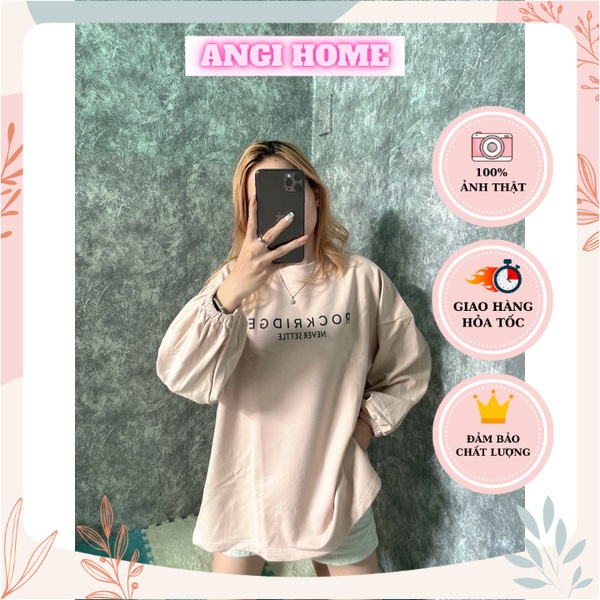 áo thun tay dài in chữ form rộng ANGI HOME