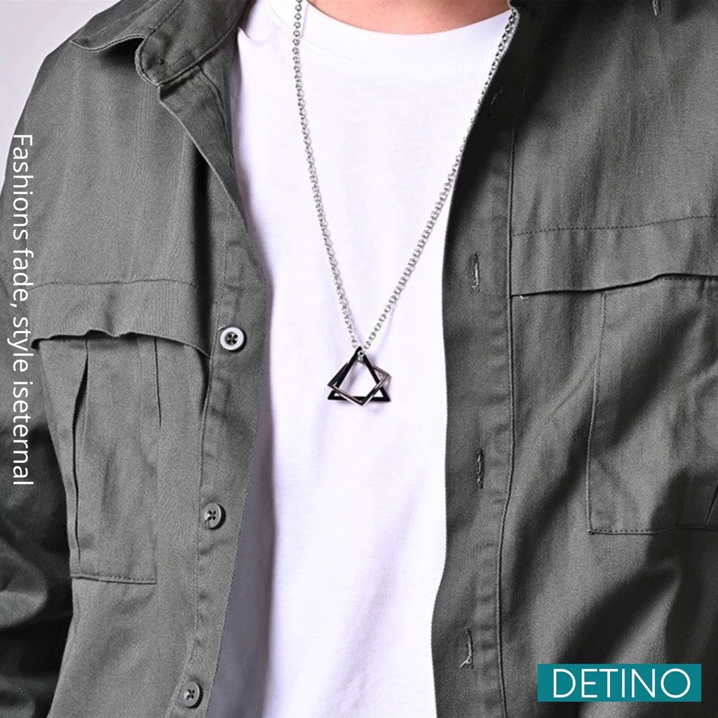 Dây chuyền nam màu bạc vòng cổ nam nữ titan unisex hiphop hình tam giác đen kết hợp hình vuông DETINO DC02
