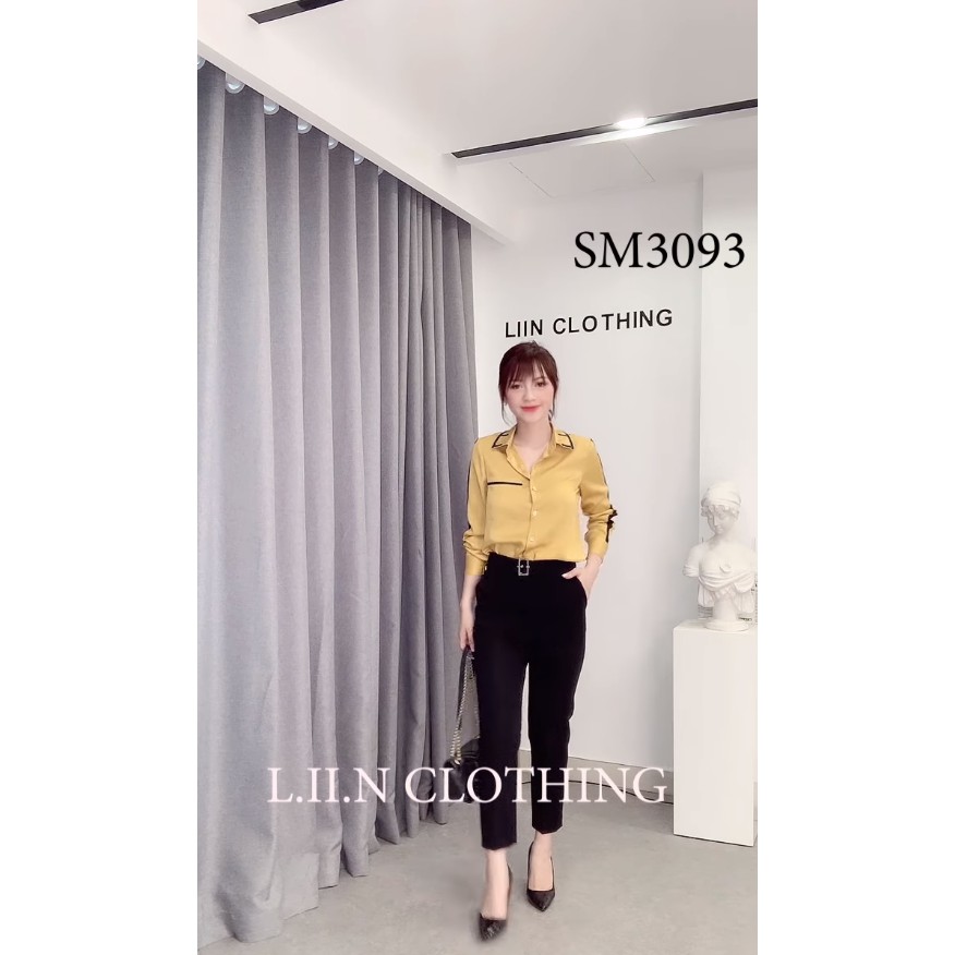 Áo Sơ Mi nữ cao cấp màu Vàng kết hợp viền đen thanh lịch Liin Clothing SM3093