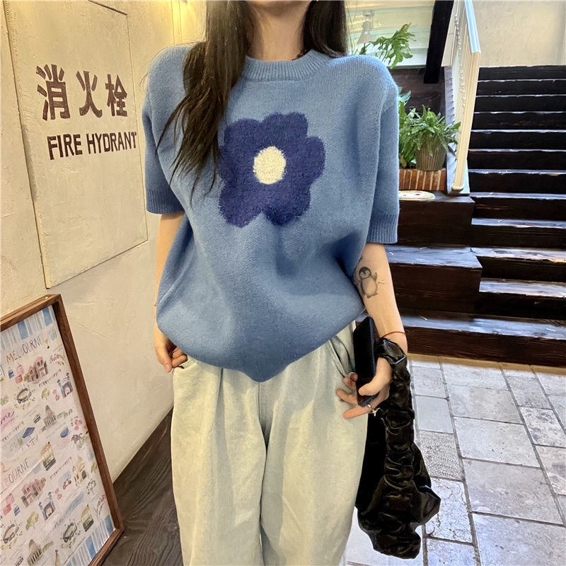 Áo Sweater Dệt Kim Ngắn Tay Thời Trang Mùa Hè