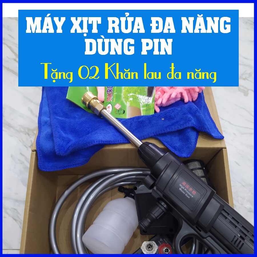 Máy Rửa Xe Dùng Pin Chính Hãng Loại 1 - Mua 1 tặng 2 - Máy Xịt Rửa Đa Năng - Vệ Sinh, Phun Tưới