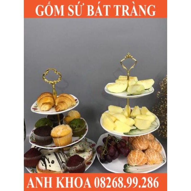Đĩa tầng đựng hoa, quả, bánh sinh nhật Bát Tràng - Gốm sứ Bát Tràng Anh Khoa