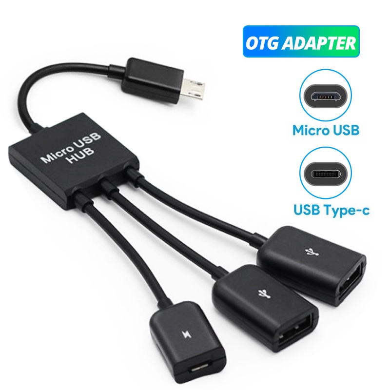 Bộ chuyển đổi FONKEN nối 3 cổng cắm Type-C USB C 3.0 2.0 với chui cắm Micro USB dây cáp OTG cho Samsung Xiaomi Huawei