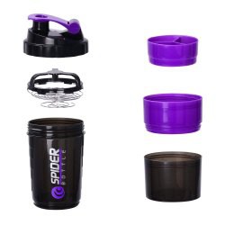 Bình lắc 3 ngăn bình tập gym Spider Bottle màu tím