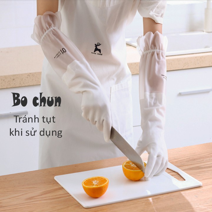 Găng tay cao su giữ ấm siêu dai bo chun lót nỉ màu trắng Jmani