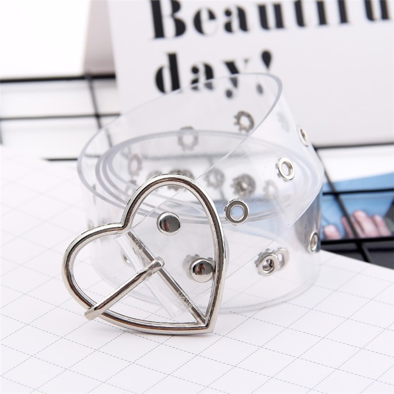 Korean White Transparent Belt Woman Fashion Versatile Belt Waistband Heart Round Square Buckle