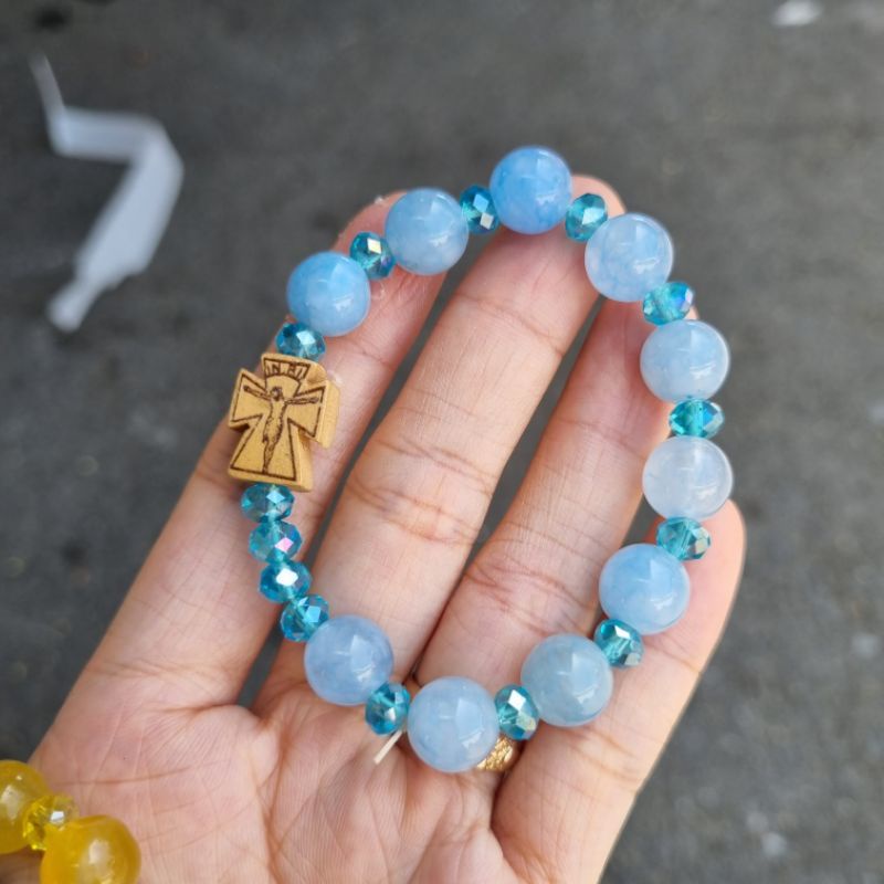 Vòng Tay Chuỗi Mân Côi 10 Hạt  M.Não Màu Xanh, Màu Vàng, Màu Tím, Màu Trắng