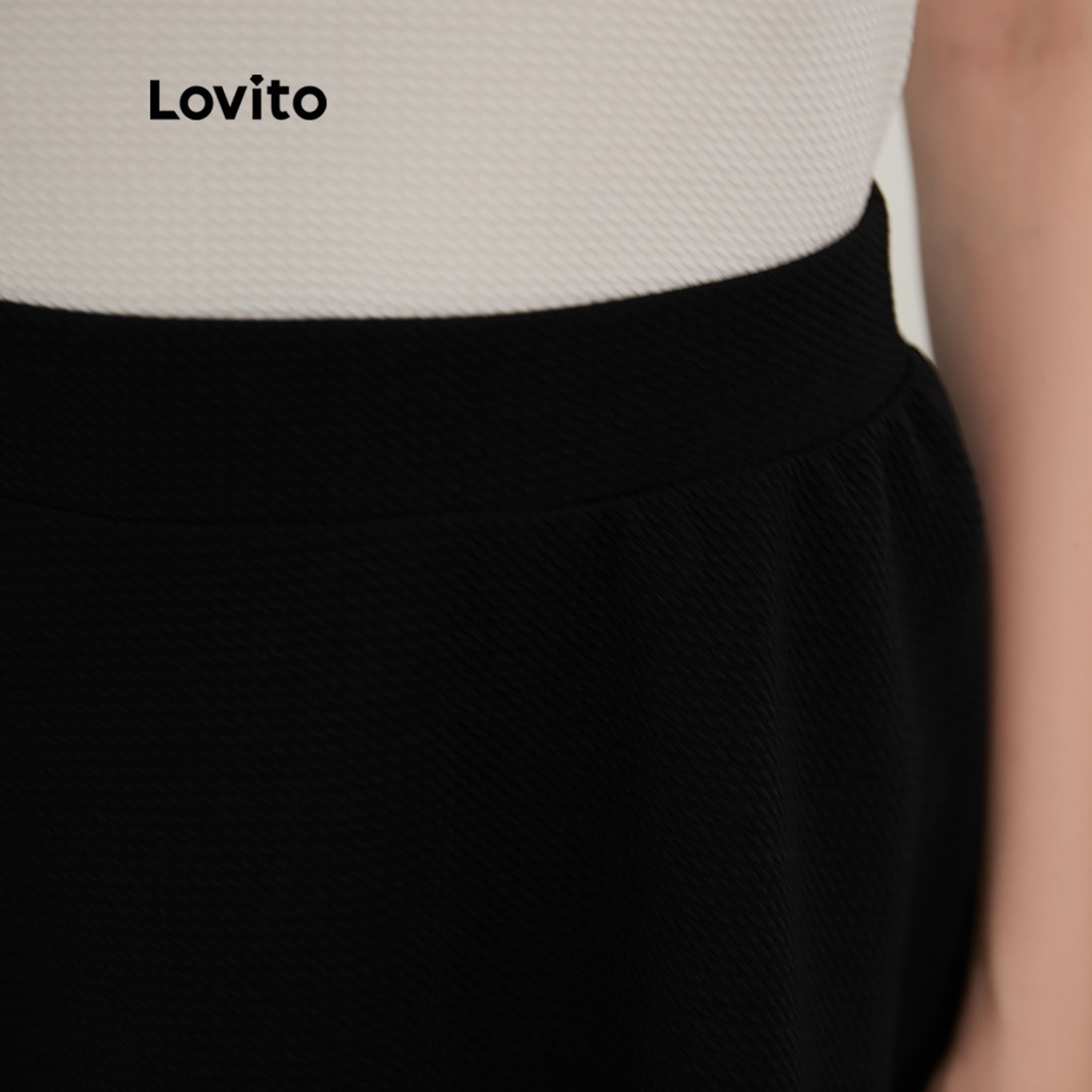 Lovito Váy mini trơn đơn giản Váy có ống tay L21EN047 (Đen)