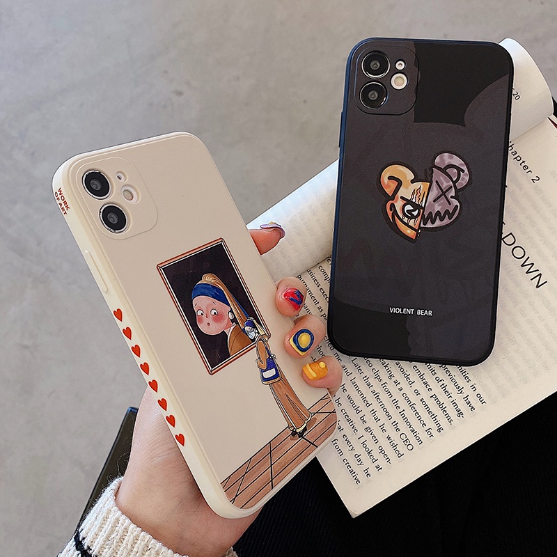 Ốp điện thoại dẻo đính hạt ngọc trai và chú gấu dễ thương cho REALME C11 C25 C17 C15 C12 5 5S 5I 6I 7I C3
