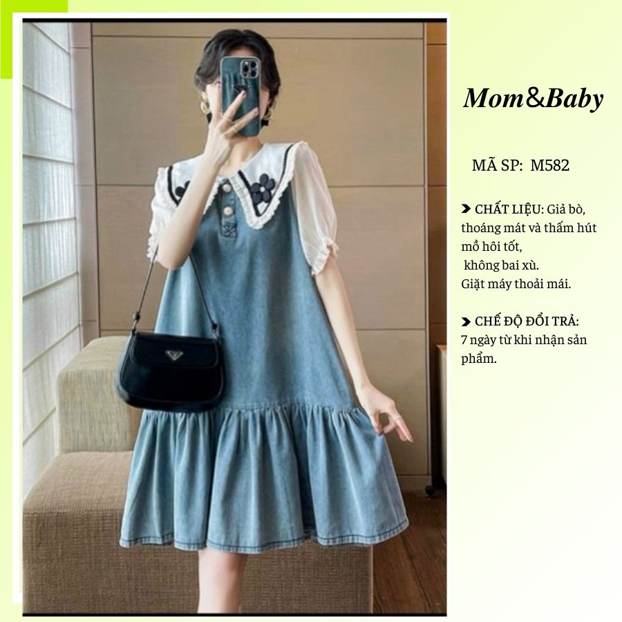 Đầm Bầu Váy Bầu Giả Bò Cổ Sen Thời Trang Công Sở Xinh Xắn M582 Mom and Baby