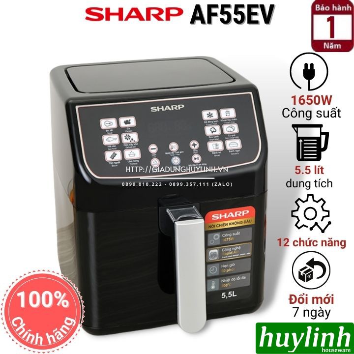 [Mã ELHAMS5 giảm 6% đơn 300K] Nồi chiên không dầu Sharp KF-AF55EV-BK - 5.5 lít