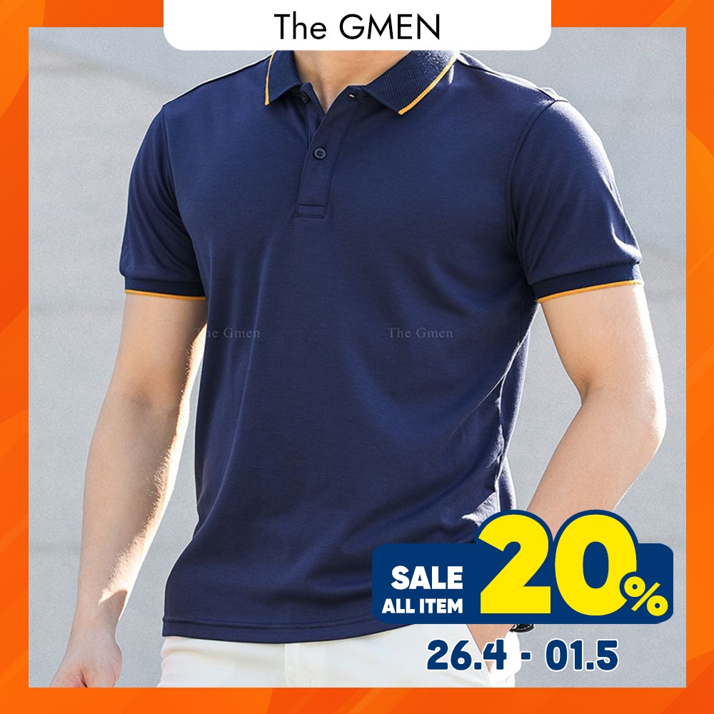 Áo Polo nam The GMEN Cotton Liquid Shirt thiết kế kẻ viền ấn tượng, chất liệu thoáng mát