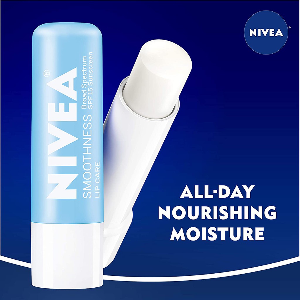 Son dưỡng giữ ẩm &amp; chống nắng cho môi NIVEA Smoothness Lip Care SPF 15 Carded 4,8g (Mỹ)