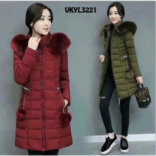 Áo phao nữ dáng dài mũ lông cao cấp