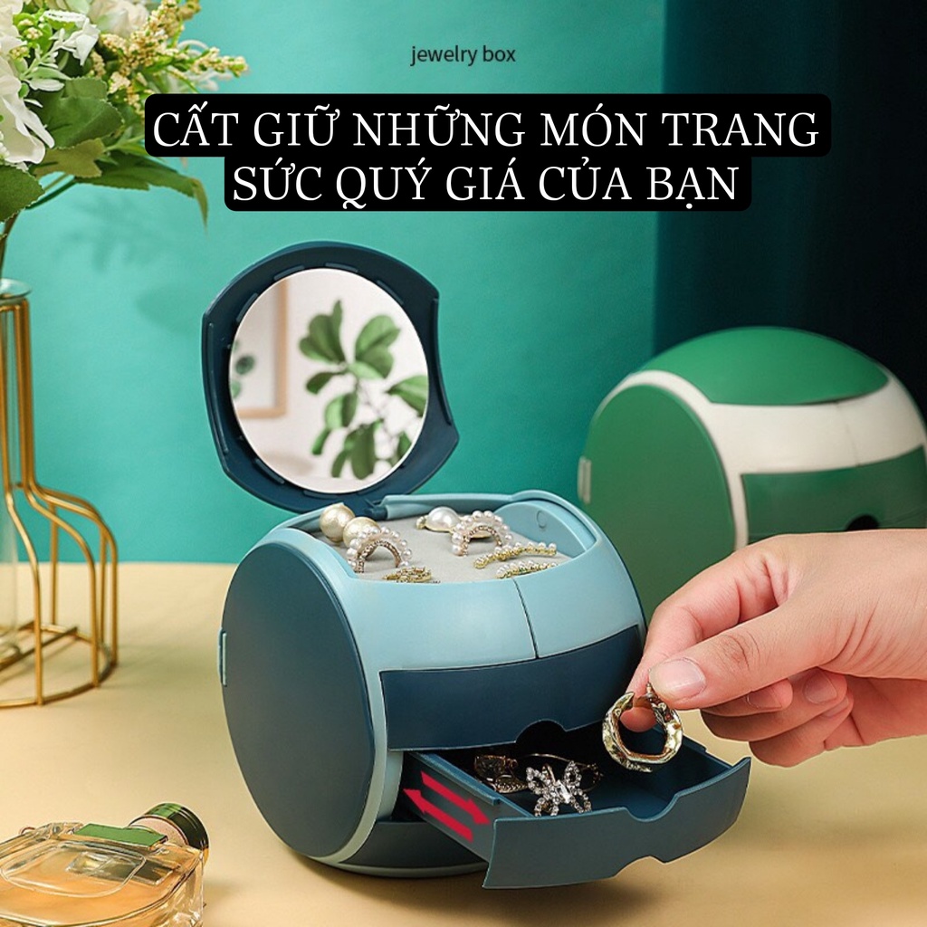 Hộp Đựng Đồ Trang Sức Nhựa Cao Cấp Có Gương, Nhiều Ngăn Tiện Lợi Màu Sắc Hot Trend