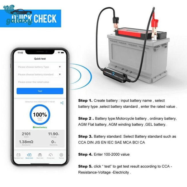 Galaxy Thiết Bị Kiểm Tra Pin Không Dây Konnwei Bk100 100-2000 Cca 6v 12v