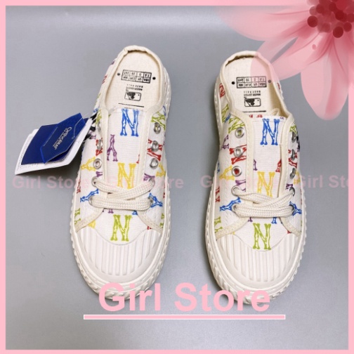 Giày Sục MLB Ny Nữ chữ thêu cao cấp - Sục đạp gót thể thao nữ tính Sục Ny trắng thêu | BigBuy360 - bigbuy360.vn