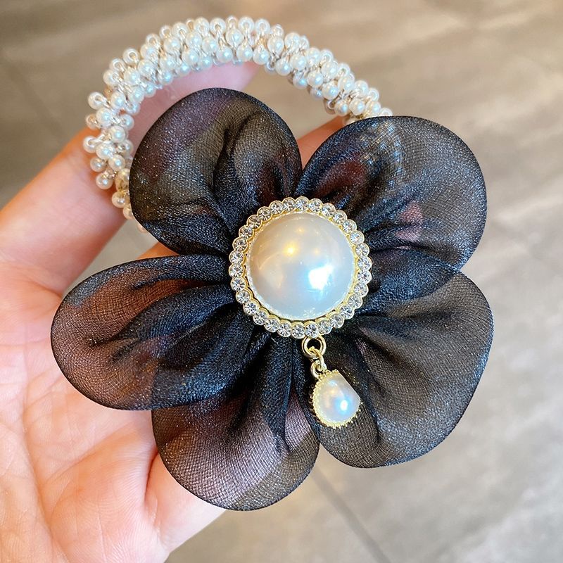 Dây buộc tóc hình bông hoa đính ngọc trai giả thời trang xinh xắn cho nữ