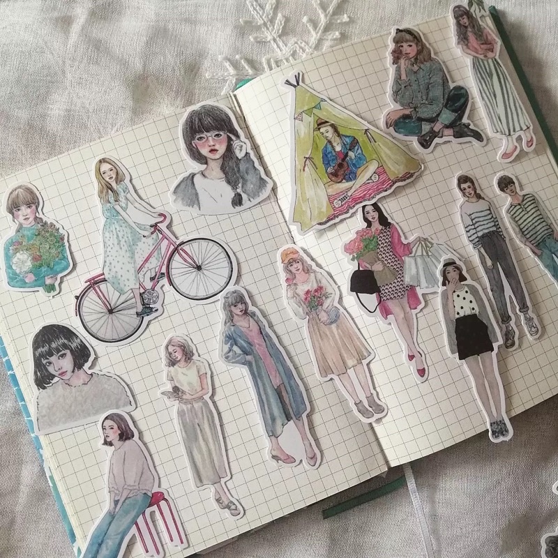 Set 20 sticker cô gái thời trang fashion girl dùng trang trí bullet journal - ginandtonic