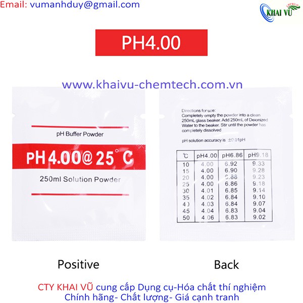 Bột pha dung dịch chuẩn pH gồm 3 gói 4.00 (Hay 4.01) + 6.86 + 9.18 dùng cho bút đo pH