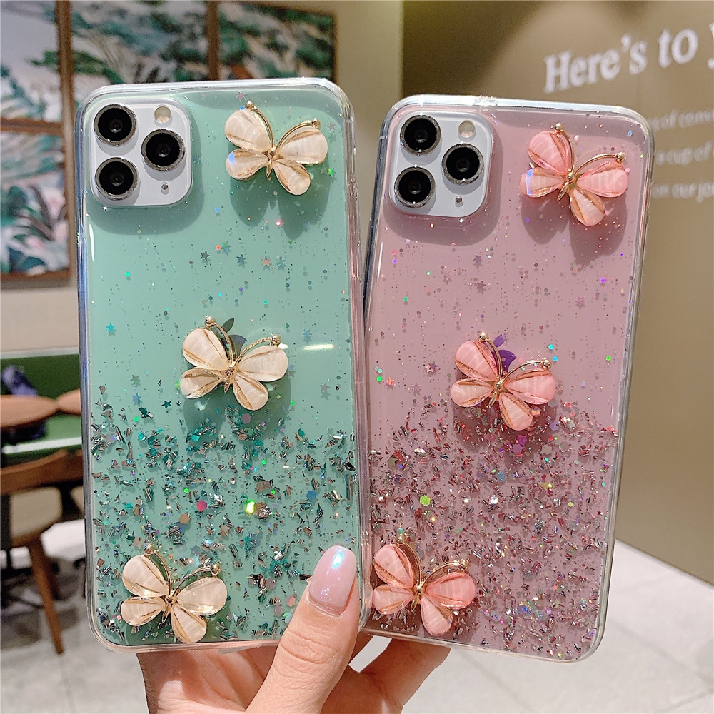 Ốp điện thoại silicone mềm bướm 3D lấp lánh cho APPLE IPHONE 11 PRO MAX X XS MAX XR 7 8 PLUS 6 6S PLUS