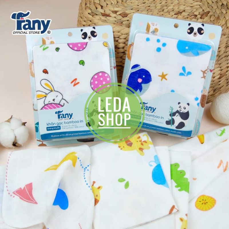 Khăn sữa xô sợi tre Fany cao cấp, Khăn sữa cho bé 2 lớp, set 10 khăn 31*30