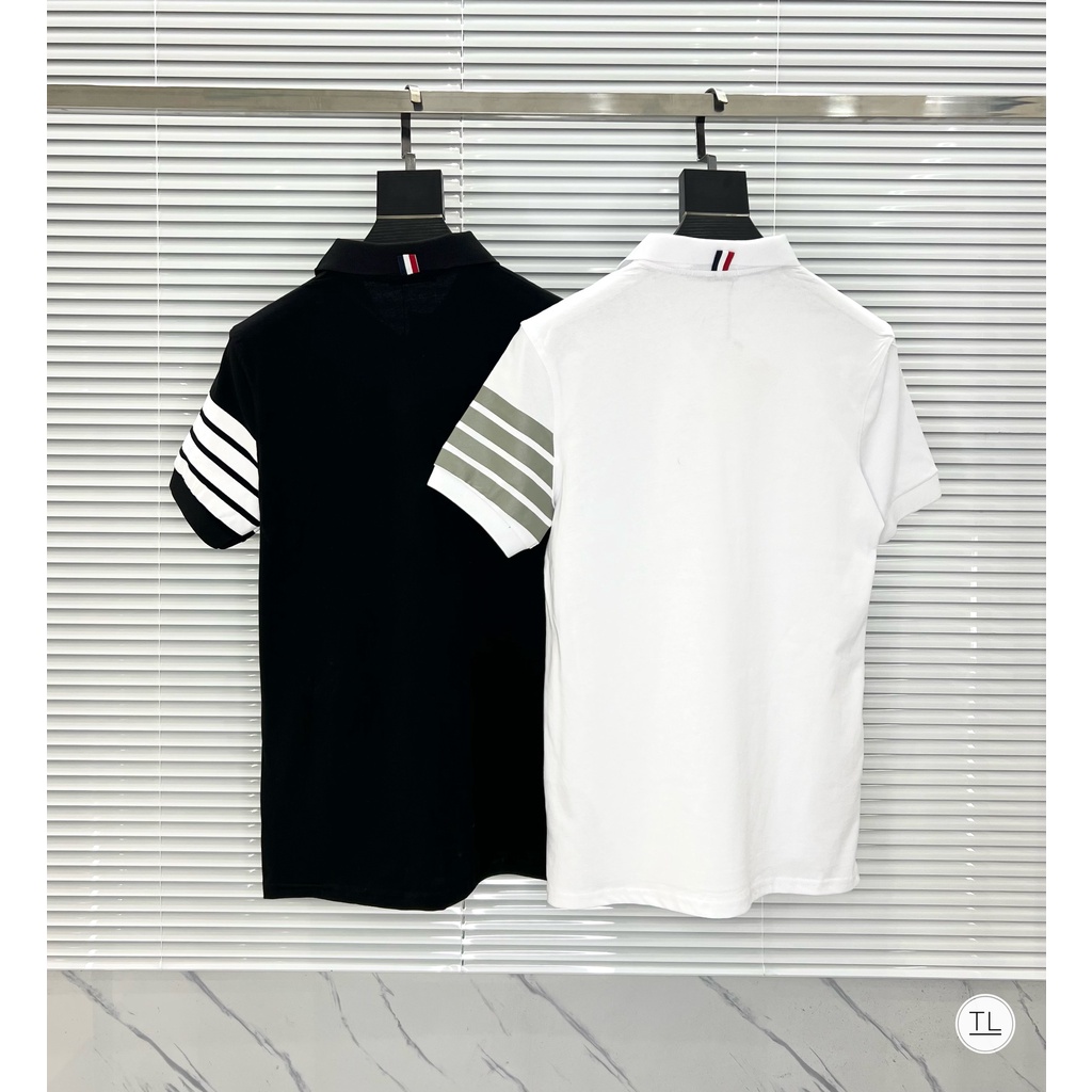 Áo phông nam thome brown vạch trắng ống tay, áo polo nam nữ có cổ mẫu hot form chuẩn hot trend TB00335