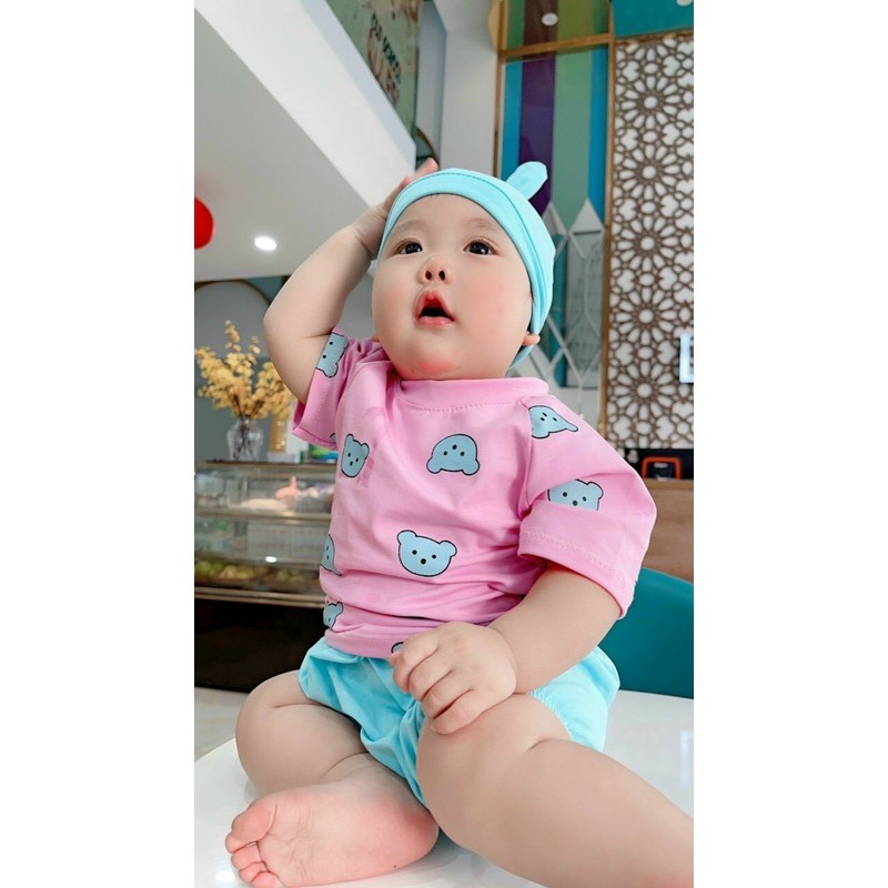 SET BỘ THUN COTTON KÈM NÓN CHO BÉ SƠ SINH DƯỚI 11 cân