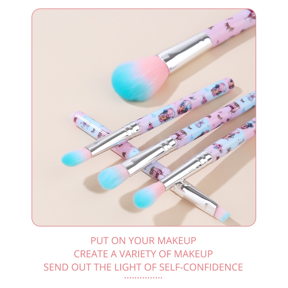 GRACEDO 5 Cái Bộ Cọ Trang Điểm Hoạt Hình Mini Màu Hồng Và Xanh