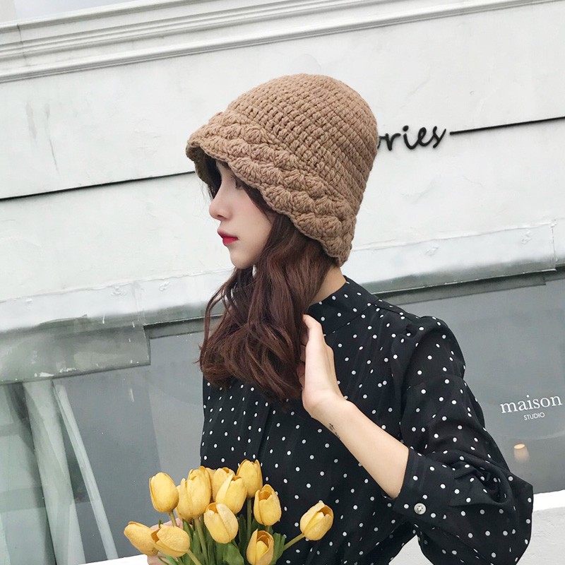 Mũ Len Dệt Kim Dày Dặn Màu Sắc Đơn Giản Phong Cách Hàn Quốc Cho Nữ