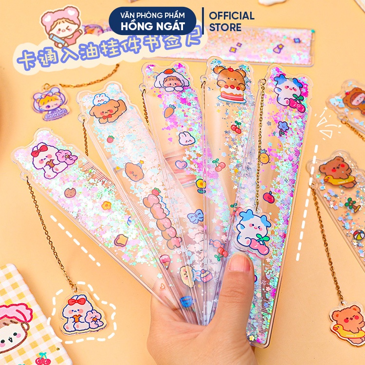 Thước kẻ cute kim tuyến, thước kẻ nhựa dẻo chiều dài 15cm cho học sinh đồ dùng học tập văn phòng phẩm TK02