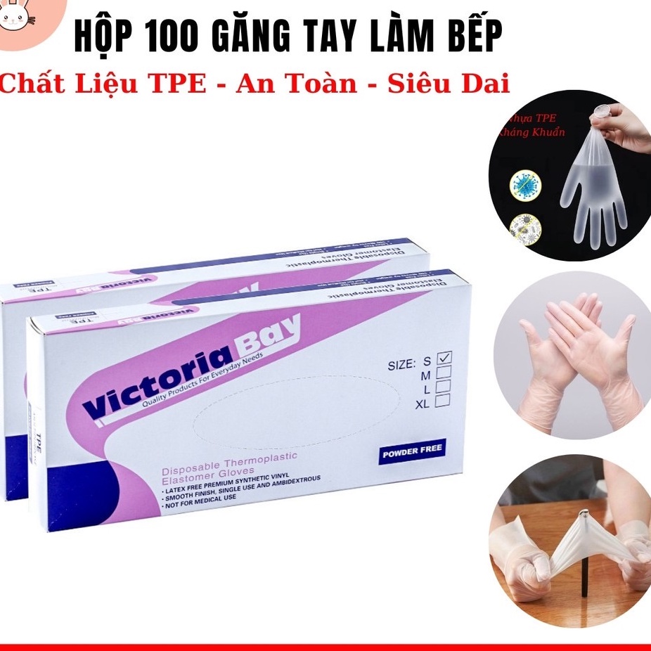 Hộp 100 gang tay Victoria làm bếp chất liêu TPE siêu dai, không mùi cao cấp