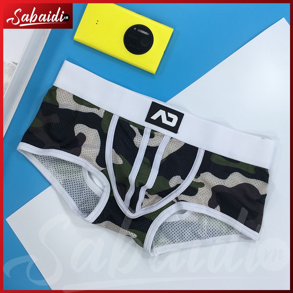 Quần lót nam Boxer addicted trắng camo hở mông