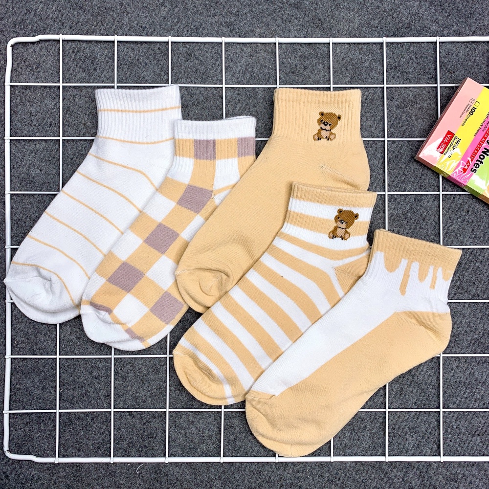 Tất cổ ngắn chất liệu cotton co giãn bốn chiều, set 5 đôi vớ phong cách Hàn Quốc - Hot Store