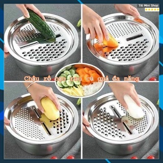 Bộ nạo rau củ 3 món bào Nhật Bản - Rổ nạo rau củ kiêm rổ và chậu inox cao cấp đa năng,tiện lợi dùng nhà bếp