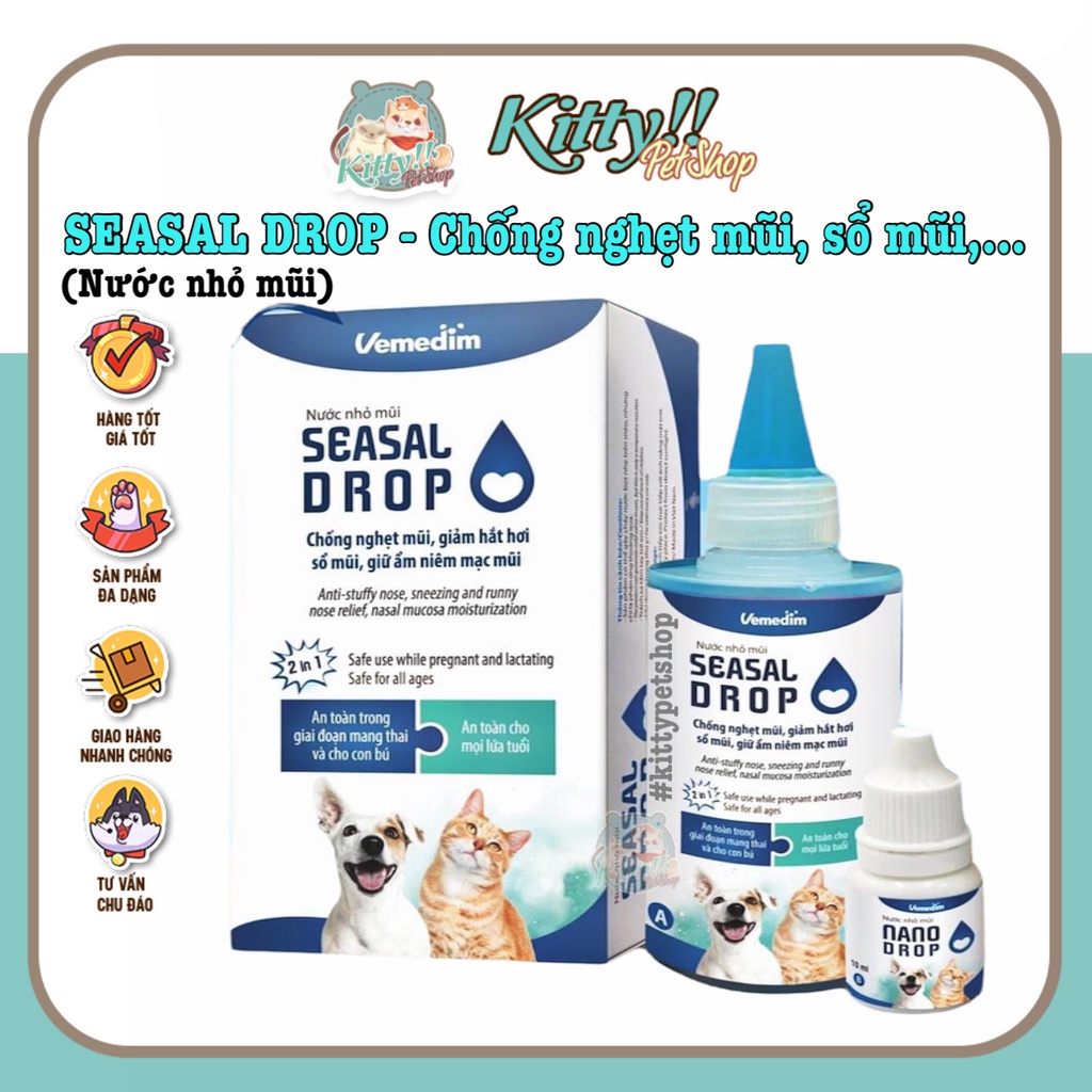 Vemedim Seasal Drop dung dịch nước nhỏ mũi chó mèo, chống nghẹt mũi, hắt hơi, 1 hộp 1 cặp - Kitty Pet Shop BMT