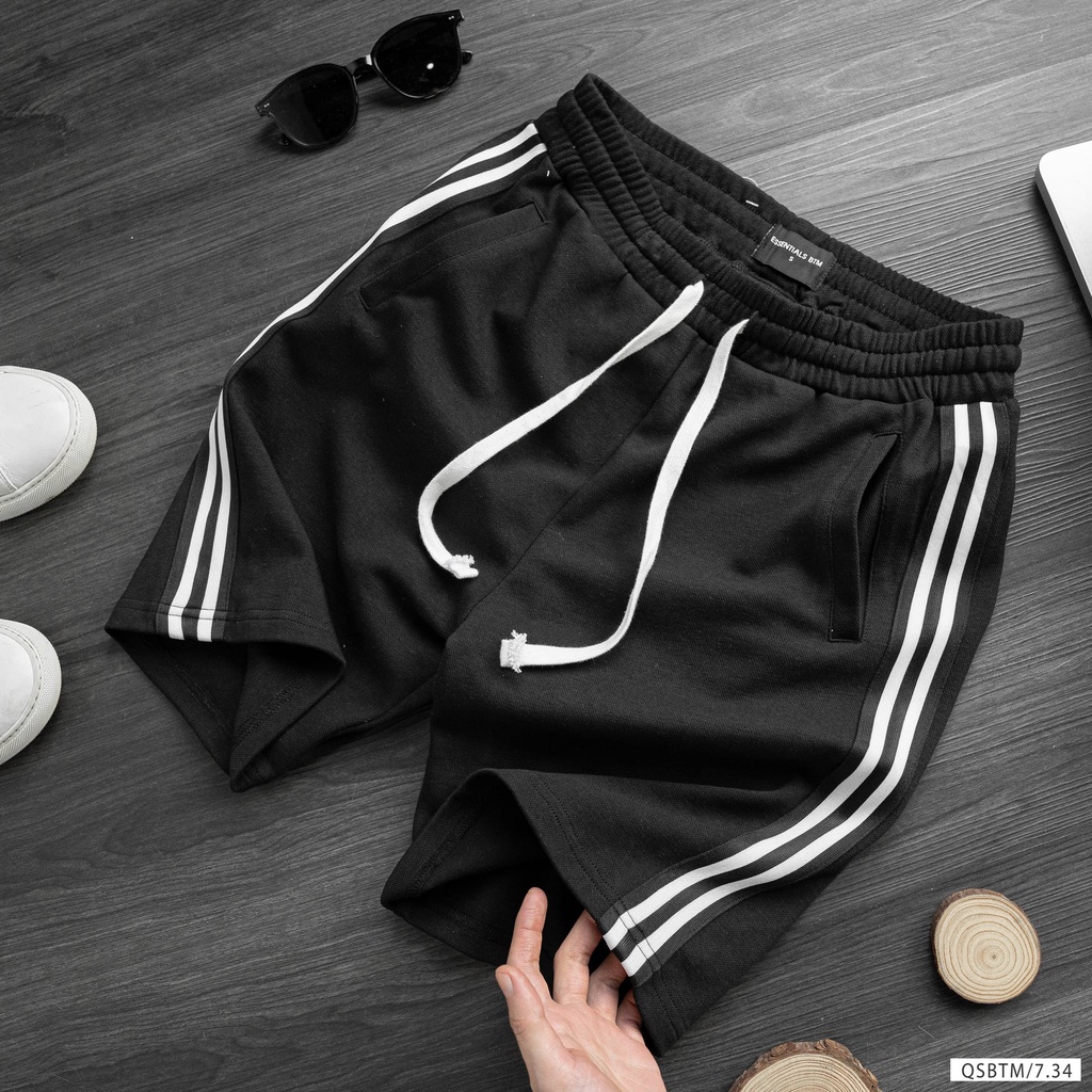 Quần short lửng nam chất liệu nỉ mịn, thân phối sọc cá tính 8659