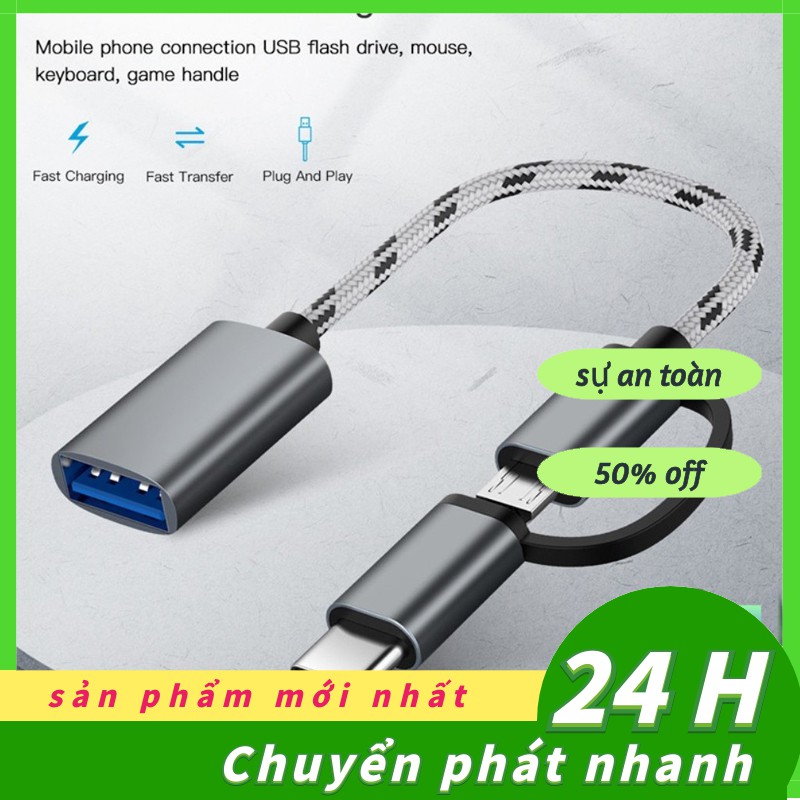 Cáp chuyển đổi 2 trong 1 từ lỗ cắm USB OTG sang đầu cắm Micro USB