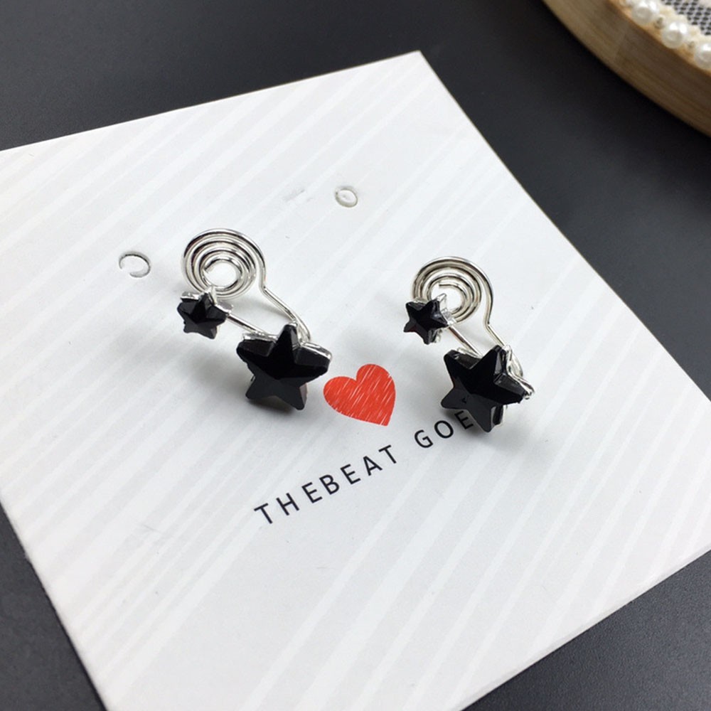 Khuyên Tai Kẹp Vành Tai Không Xỏ Lỗ Hình Ngôi Sao Đính Pha Lê Màu Đen Cho Nữ