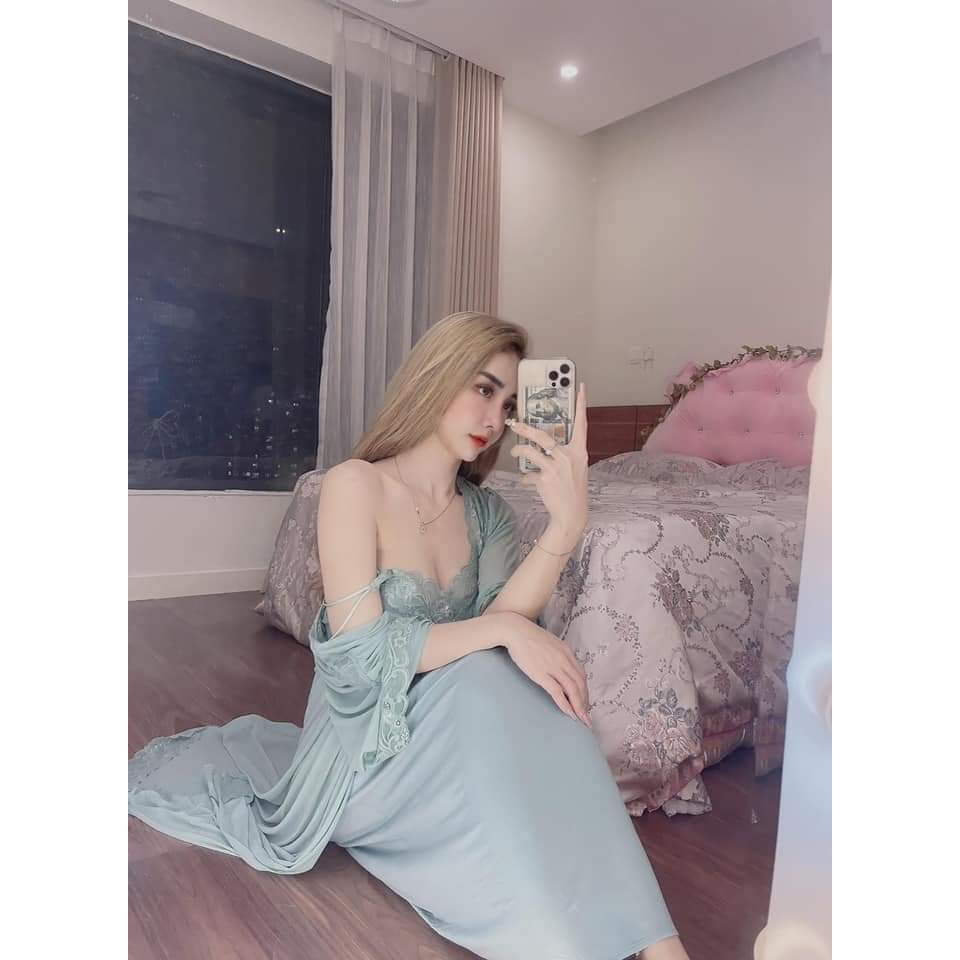 (M.86) Set váy ngủ kèm áo choàng sexy cao cấp Đầm mặc nhà gợi cảm quyến rũ