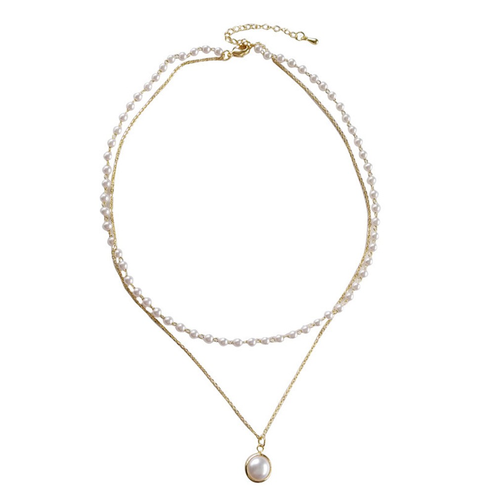 Dây Chuyền Hợp Kim 2 Lớp Đính Hạt Ngọc Trai Giả Xinh Xắn