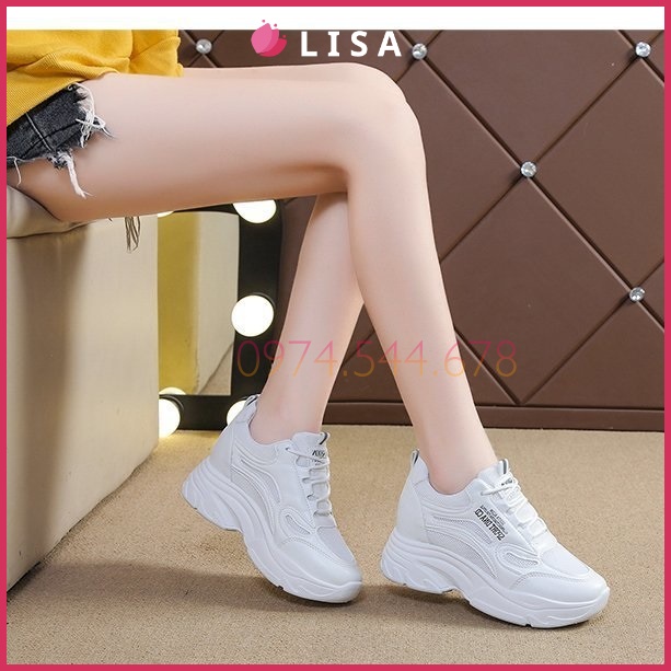 Giày Thể Thao Nữ, Sneaker Độn Đế Da Mềm Phối Lưới Kiểu Dáng Thể Thao Hotrend 2021, Lisa M83