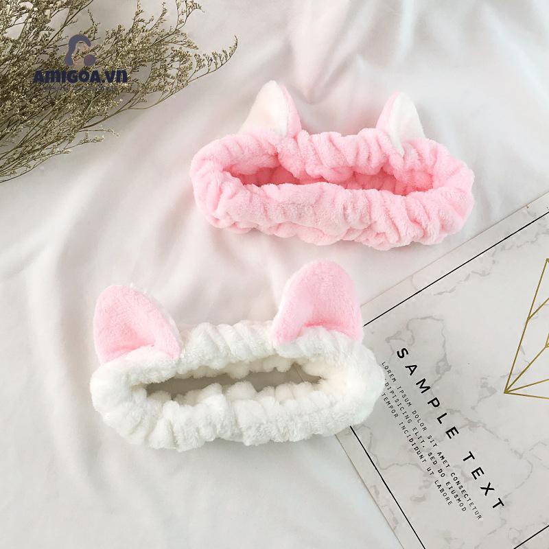 Băng Đô Rửa Mặt Trang Điểm Tai Mèo Ba Chiều Dễ Thương