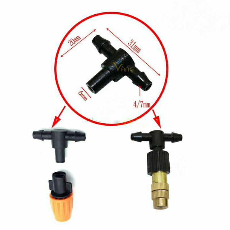 [Loại 1] 10-50 Tê 6mm Gắn Béc Tưới Phun Sương Aquamate Đài Loan