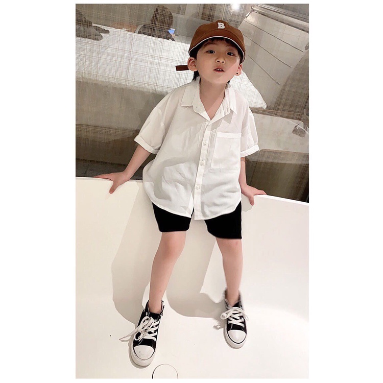 Áo sơ mi trắng phong cách Hàn Quốc kèm quần cực xinh cho bé trai bộ đi học cho bé siêu sang chảnh FBABY