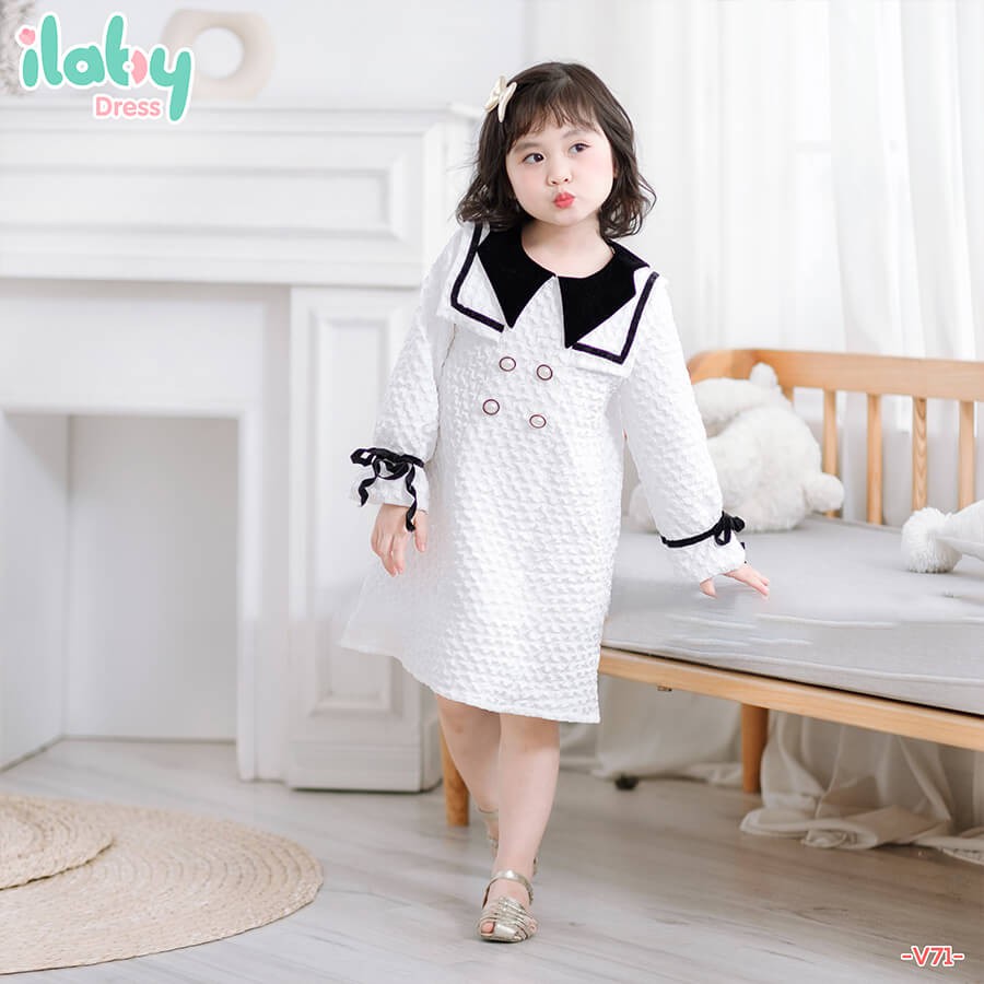 Váy bé gái gấm phối cổ nhung ILABY từ 1 10 tuổi [V71]