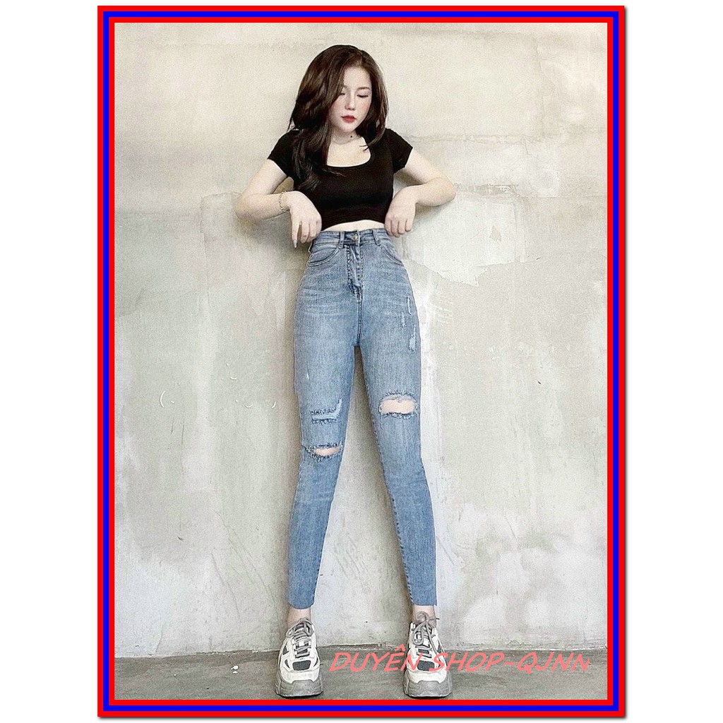 Quần jean nữ RÁCH MÀU XANH 998 chất jean giãn tốt fome chuẩn xịn -ff6
