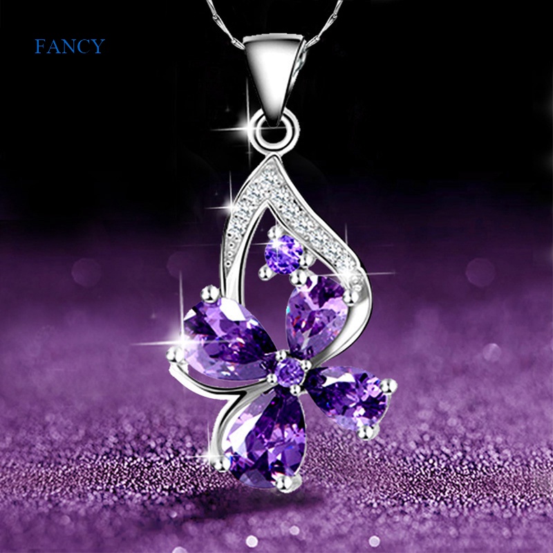 Fancy Vòng cổ Mặt Hoa Tím CZ Hình Vuông/Vuông/Giọt Nước Sang Trọng Thời Trang Cho Nữ