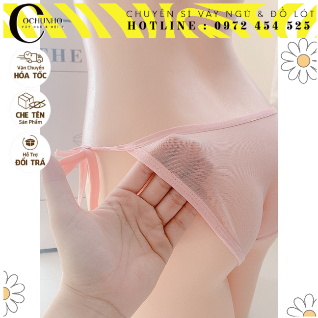 QD021 Quần Lót Cotton Cột Dây Màu Hồng Dễ Thương Sexy -quần chíp cột dây cotton phối lưới