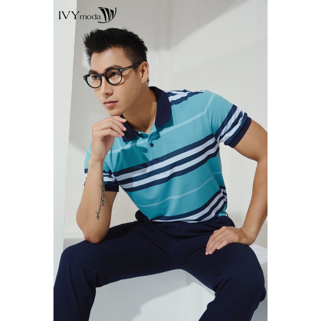 Áo Polo nam họa tiết kẻ IVY moda MS 57E2940